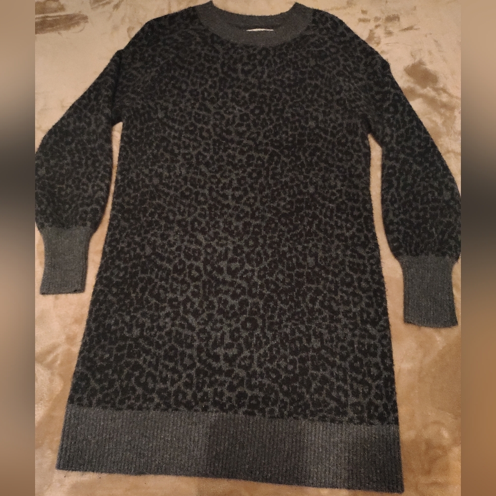 Loft Black Leopard Sweater Dress